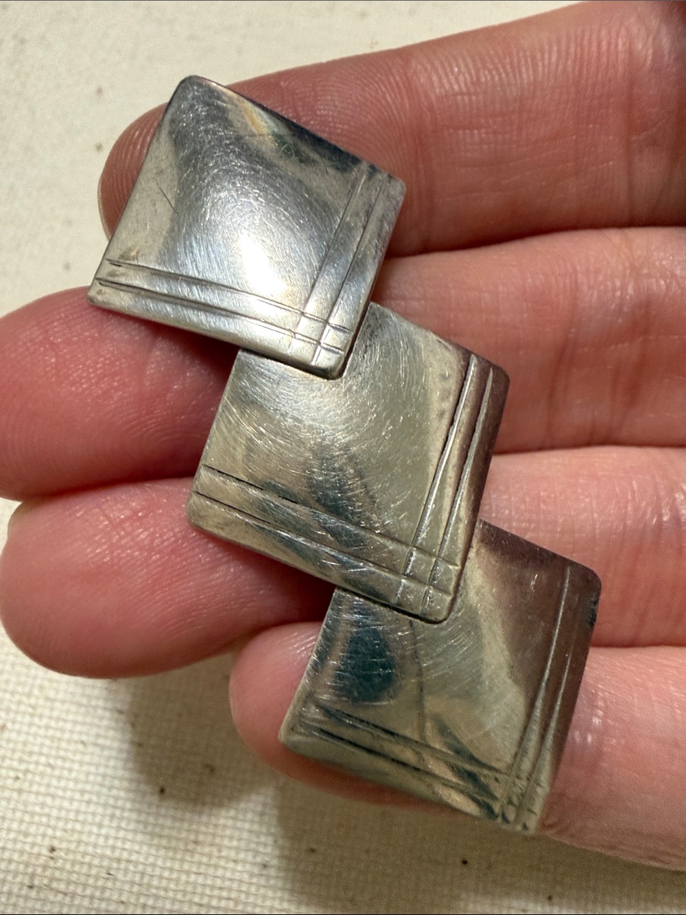 Vintage Sterling Silver Geometric Linked Brooch